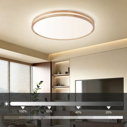 Brilagi - Dæmpbar LED-loftlampe MOLINA LED/100W/230V 3000-6000K egetræ Ø 80 cm + fjernbetjening