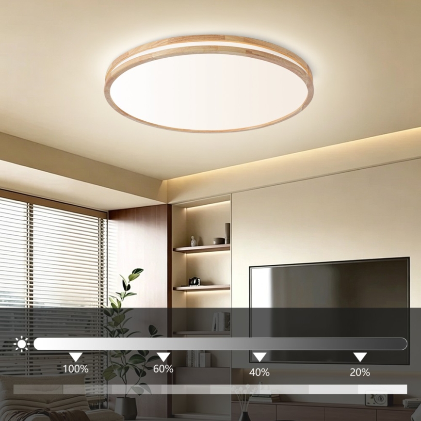 Brilagi - Dæmpbar LED-loftlampe MOLINA LED/100W/230V 3000-6000K egetræ Ø 80 cm + fjernbetjening