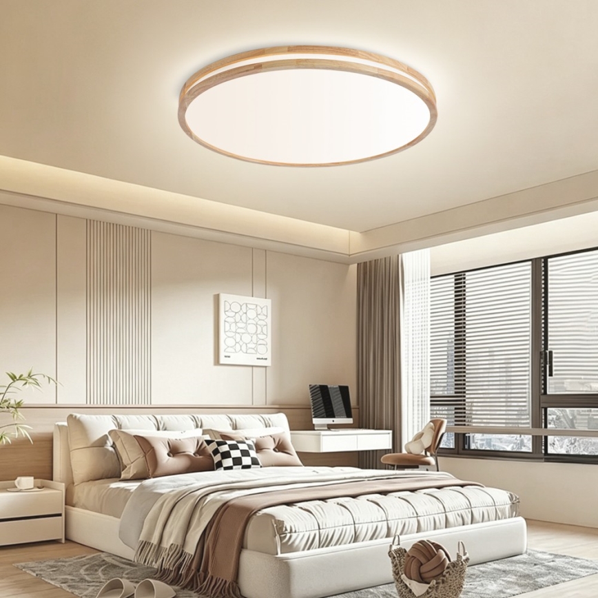 Brilagi - Dæmpbar LED-loftlampe MOLINA LED/100W/230V 3000-6000K egetræ Ø 80 cm + fjernbetjening