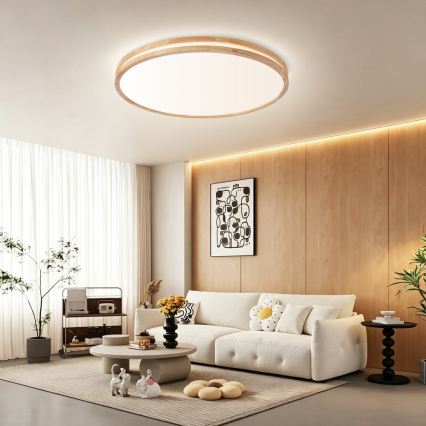 Brilagi - Dæmpbar LED-loftlampe MOLINA LED/100W/230V 3000-6000K egetræ Ø 80 cm + fjernbetjening