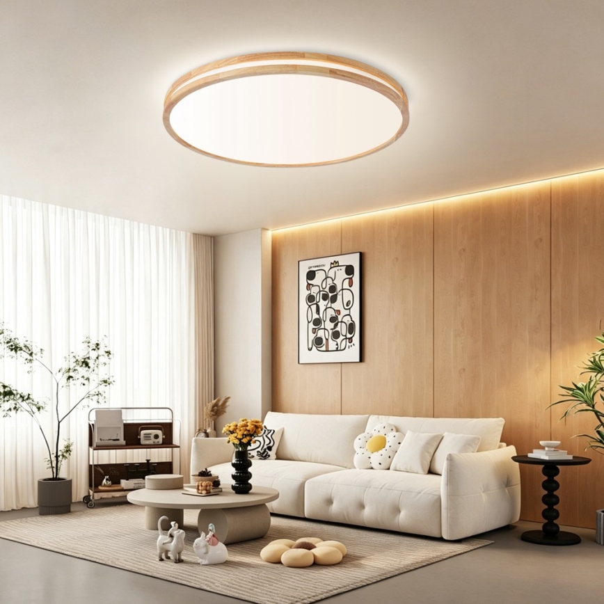 Brilagi - Dæmpbar LED-loftlampe MOLINA LED/100W/230V 3000-6000K egetræ Ø 80 cm + fjernbetjening