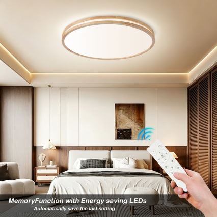 Brilagi - Dæmpbar LED-loftlampe MOLINA LED/100W/230V 3000-6000K egetræ Ø 80 cm + fjernbetjening