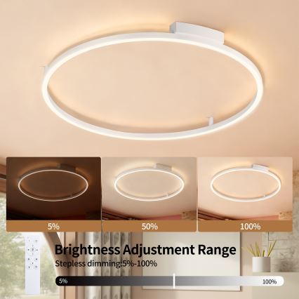 Brilagi - LED-dæmpbar loftlampe PORTOFINO LED/60W/230V 3000-6000K Ø 80 cm hvid + fjernbetjening