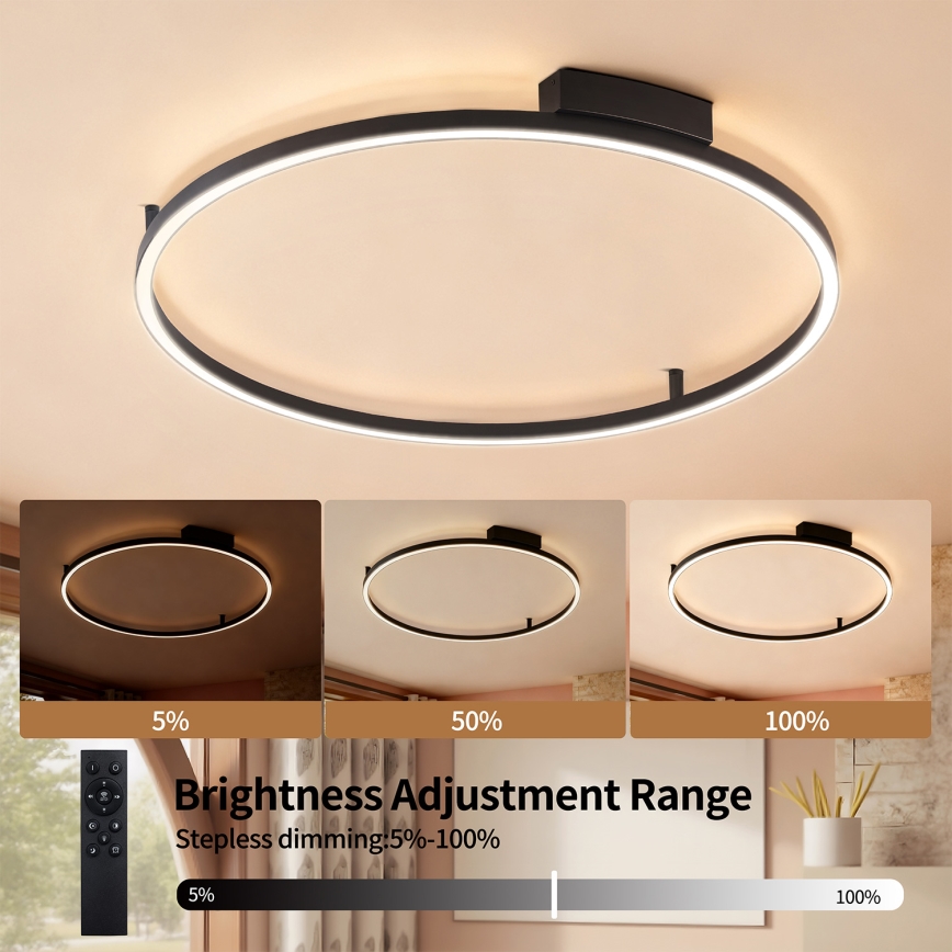 Brilagi - Dæmpbar LED-loftlampe PORTOFINO LED/60W/230V 3000-6000K Ø 80 cm sort + fjernbetjening