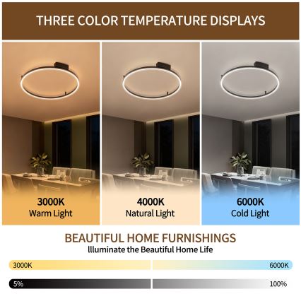 Brilagi - Dæmpbar LED-loftlampe PORTOFINO LED/60W/230V 3000-6000K Ø 80 cm sort + fjernbetjening