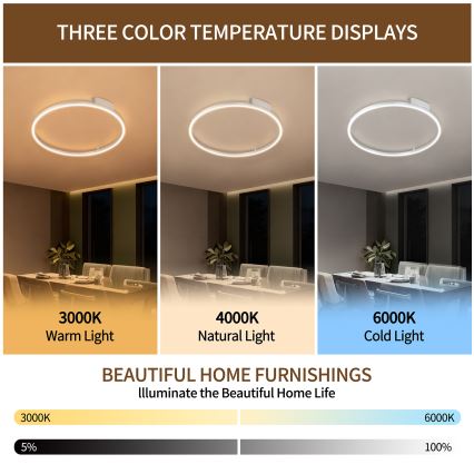 Brilagi - Dæmpbar LED-loftlampe PORTOFINO, 60 W, 230 V, 3000-6000 K, Ø 80 cm, sølv + fjernbetjening