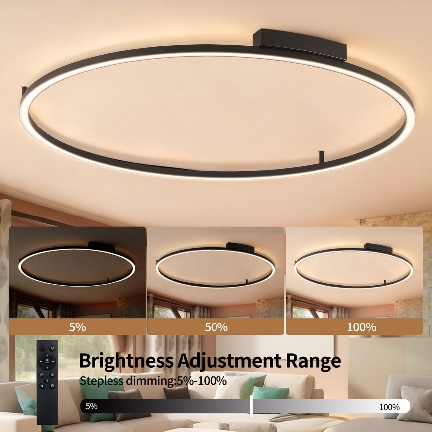 Brilagi - dæmpbar LED-loftlampe PORTOFINO LED/85W/230V 3000-6000K Ø 120 cm sort + fjernbetjening