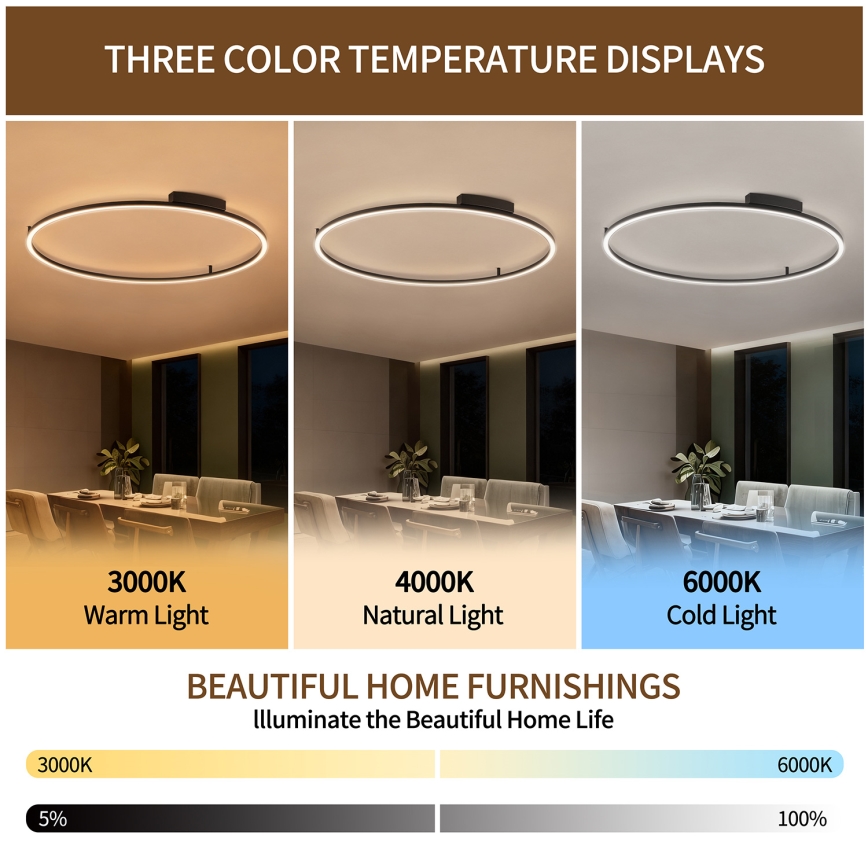 Brilagi - dæmpbar LED-loftlampe PORTOFINO LED/85W/230V 3000-6000K Ø 120 cm sort + fjernbetjening