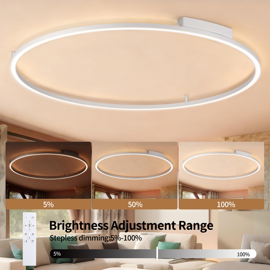 Brilagi - Dæmpbar LED-loftlampe PORTOFINO LED/85W/230V 3000-6000K diameter 120 cm sølv + fjernbetjening