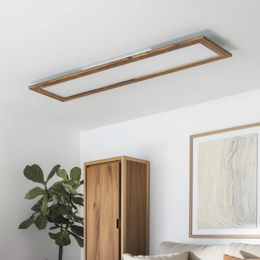 Brilagi - Dæmpbar LED-loftlampe SLIMFRAME WOOD LED/58W/230V 124x33,7 cm 3000-6000K brun + fjernbetjening
