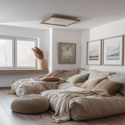 Brilagi - LED-dæmpbar loftlampe SLIMFRAME WOOD LED/58W/230V 64x64 cm 3000-6000K brun + fjernbetjening