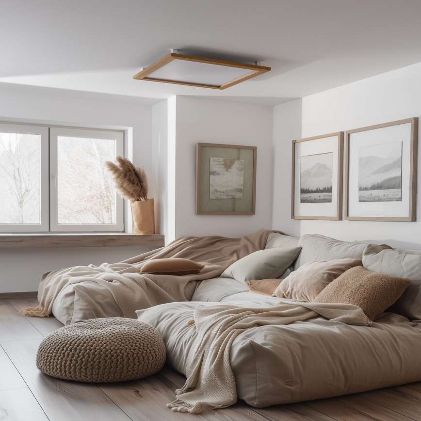 Brilagi - LED-dæmpbar loftlampe SLIMFRAME WOOD LED/58W/230V 64x64 cm 3000-6000K brun + fjernbetjening