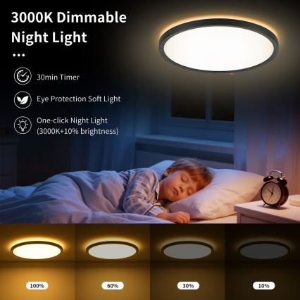 Brilagi - Dæmpbar LED-loftlampe ULTRA SLIM LED/24W/230V 2700-6500K Ø 42 cm sort + fjernbetjening