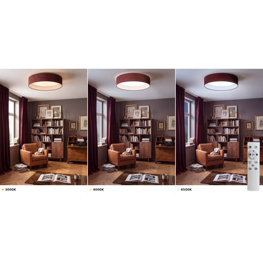 Brilagi - LED-dæmpbar loftlampe VELVET SMART VARI LED/24W/230V 3000–6500K Ø 45 cm vinrød + fjernbetjening