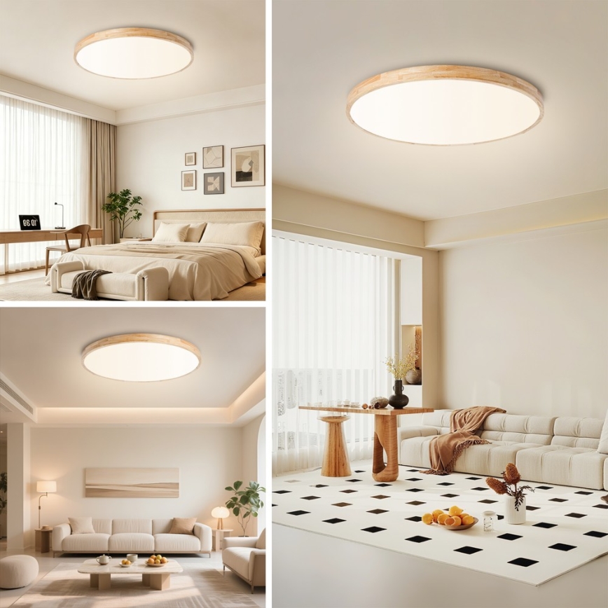 Brilagi - Dæmpbar LED-loftlampe WOODLINE LED/100W/230V 3000–6000K eg Ø 80 cm + fjernbetjening