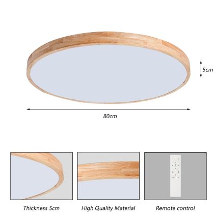 Brilagi - Dæmpbar LED-loftlampe WOODLINE LED/100W/230V 3000–6000K eg Ø 80 cm + fjernbetjening