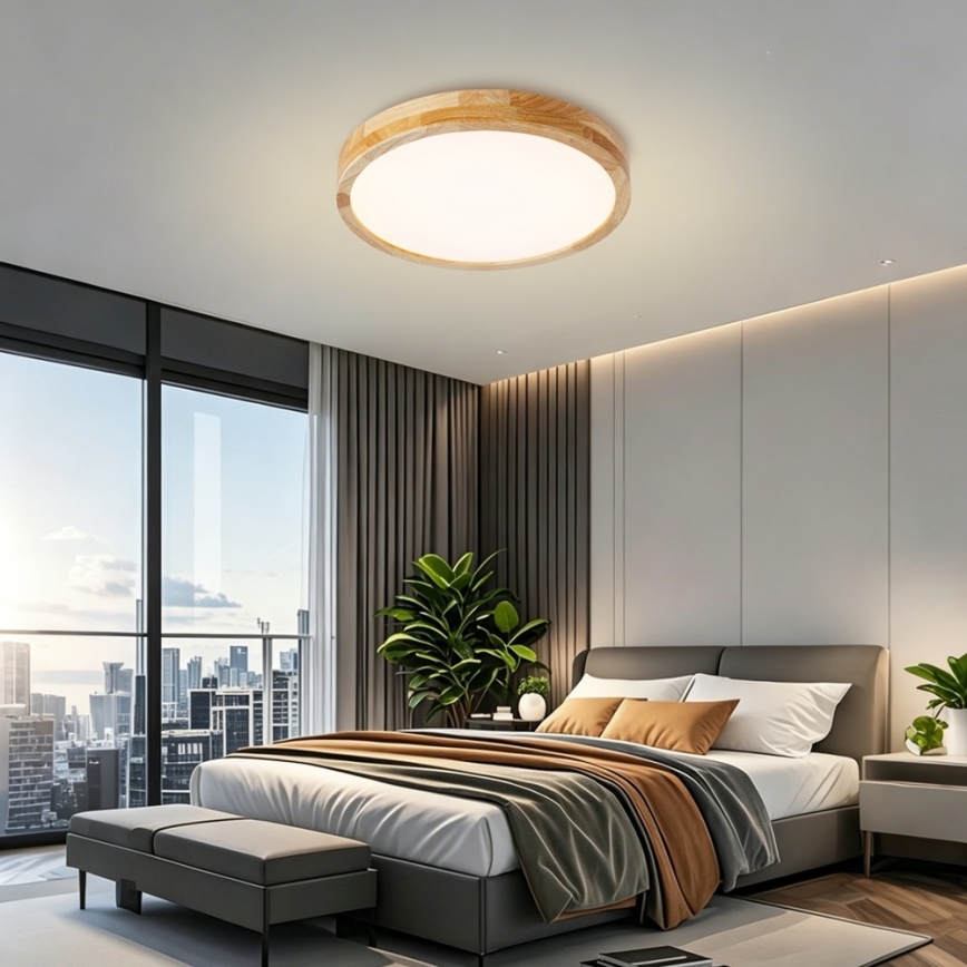 Brilagi - WOODLINE LED/48W/230V, dæmpbar loftlampe, 3000-6000K, eg, Ø 40 cm + fjernbetjening