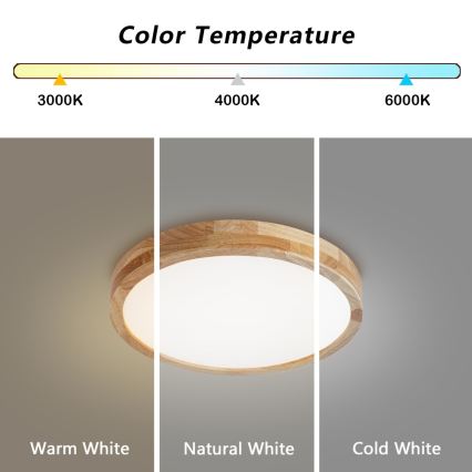 Brilagi - WOODLINE LED/48W/230V, dæmpbar loftlampe, 3000-6000K, eg, Ø 40 cm + fjernbetjening