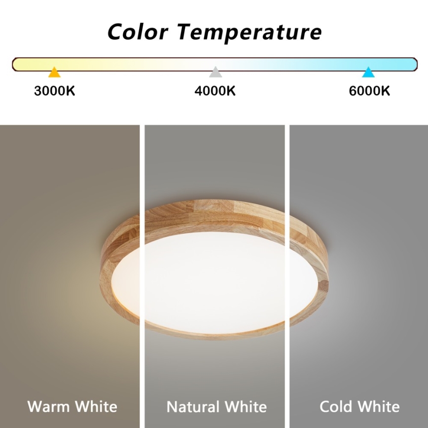 Brilagi - WOODLINE LED/48W/230V, dæmpbar loftlampe, 3000-6000K, eg, Ø 40 cm + fjernbetjening