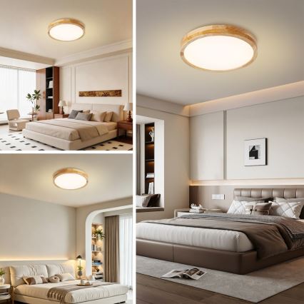 Brilagi - WOODLINE LED/48W/230V, dæmpbar loftlampe, 3000-6000K, eg, Ø 40 cm + fjernbetjening