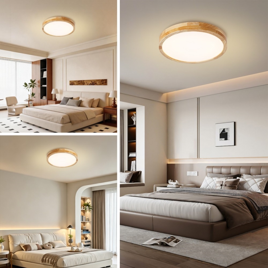 Brilagi - WOODLINE LED/48W/230V, dæmpbar loftlampe, 3000-6000K, eg, Ø 40 cm + fjernbetjening