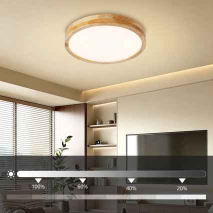 Brilagi - WOODLINE LED/48W/230V, dæmpbar loftlampe, 3000-6000K, eg, Ø 40 cm + fjernbetjening