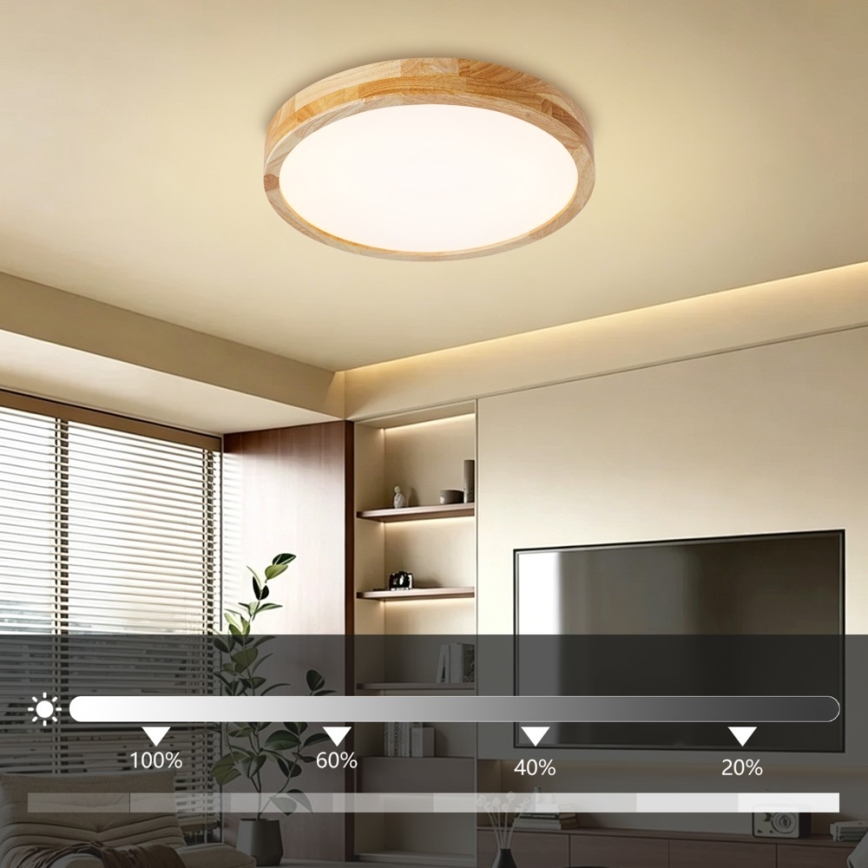 Brilagi - WOODLINE LED/48W/230V, dæmpbar loftlampe, 3000-6000K, eg, Ø 40 cm + fjernbetjening