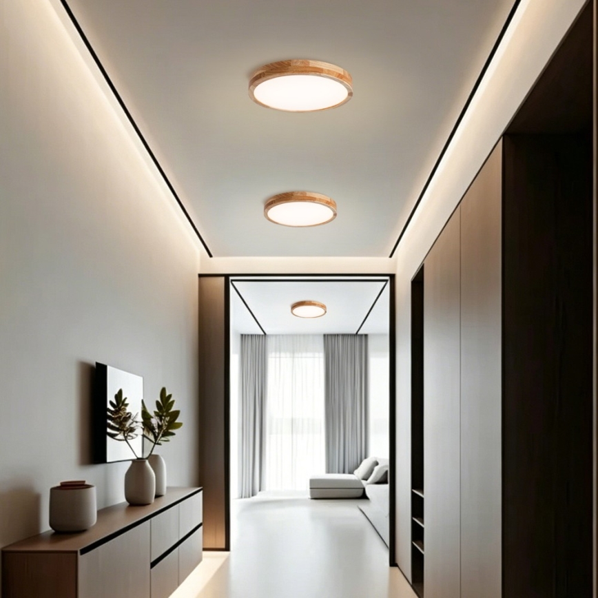 Brilagi - WOODLINE LED/48W/230V, dæmpbar loftlampe, 3000-6000K, eg, Ø 40 cm + fjernbetjening