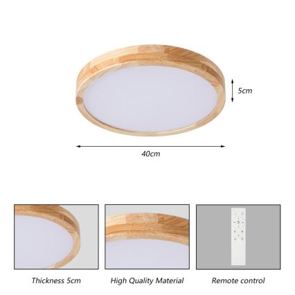 Brilagi - WOODLINE LED/48W/230V, dæmpbar loftlampe, 3000-6000K, eg, Ø 40 cm + fjernbetjening