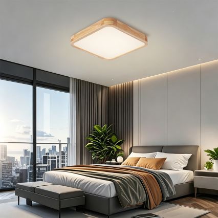 Brilagi - Dæmpbar LED-loftlampe WOODLINE SQUARE LED/48W/230V 3000-6000K eg 40x40 cm + fjernbetjening