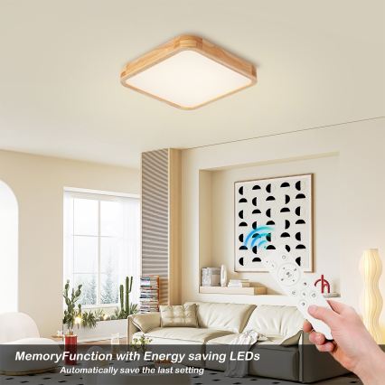 Brilagi - Dæmpbar LED-loftlampe WOODLINE SQUARE LED/48W/230V 3000-6000K eg 40x40 cm + fjernbetjening
