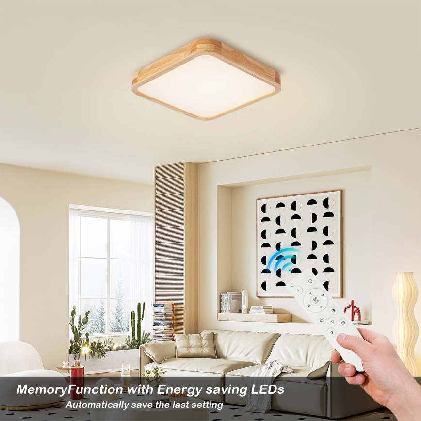 Brilagi - Dæmpbar LED-loftlampe WOODLINE SQUARE LED/48W/230V 3000-6000K eg 40x40 cm + fjernbetjening
