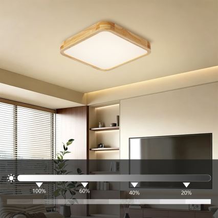 Brilagi - Dæmpbar LED-loftlampe WOODLINE SQUARE LED/48W/230V 3000-6000K eg 40x40 cm + fjernbetjening