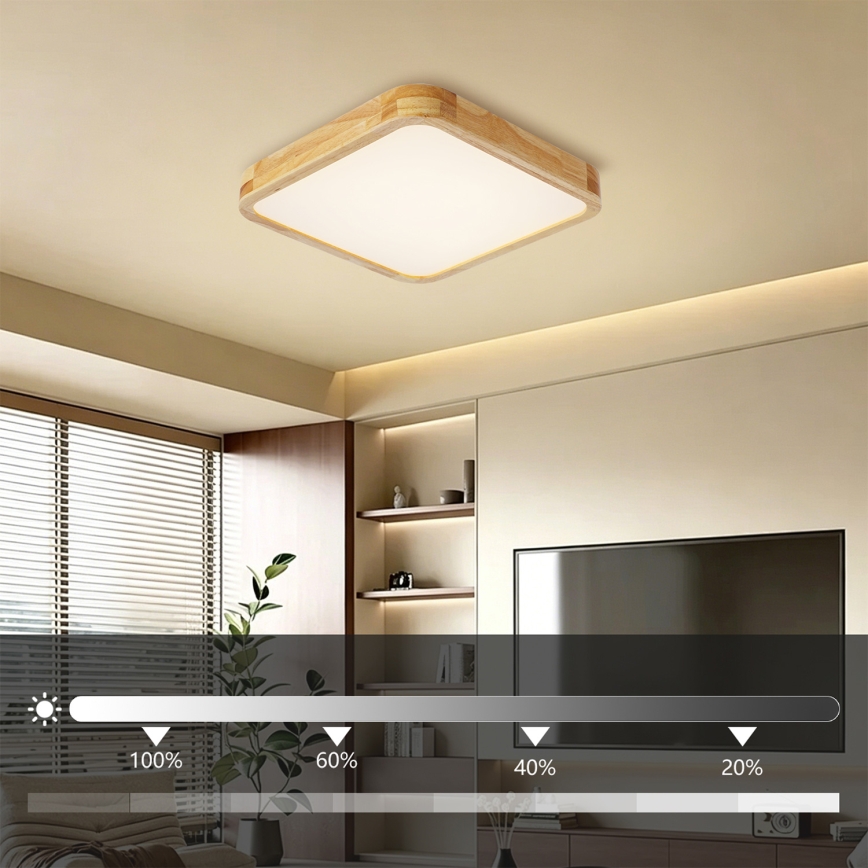 Brilagi - Dæmpbar LED-loftlampe WOODLINE SQUARE LED/48W/230V 3000-6000K eg 40x40 cm + fjernbetjening