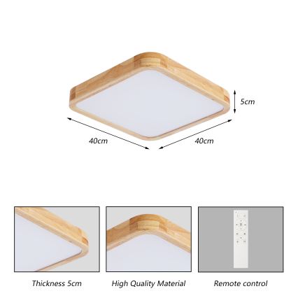 Brilagi - Dæmpbar LED-loftlampe WOODLINE SQUARE LED/48W/230V 3000-6000K eg 40x40 cm + fjernbetjening