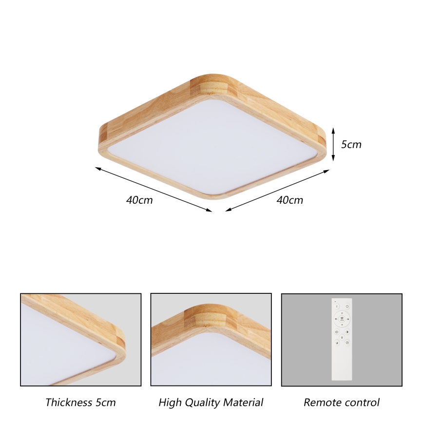 Brilagi - Dæmpbar LED-loftlampe WOODLINE SQUARE LED/48W/230V 3000-6000K eg 40x40 cm + fjernbetjening