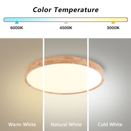 Brilagi - LED Dæmpbar loftlampe WOODROUND LED/30W/230V 3000-6000K Ø 40 cm træ CRI 90 + fjernbetjening