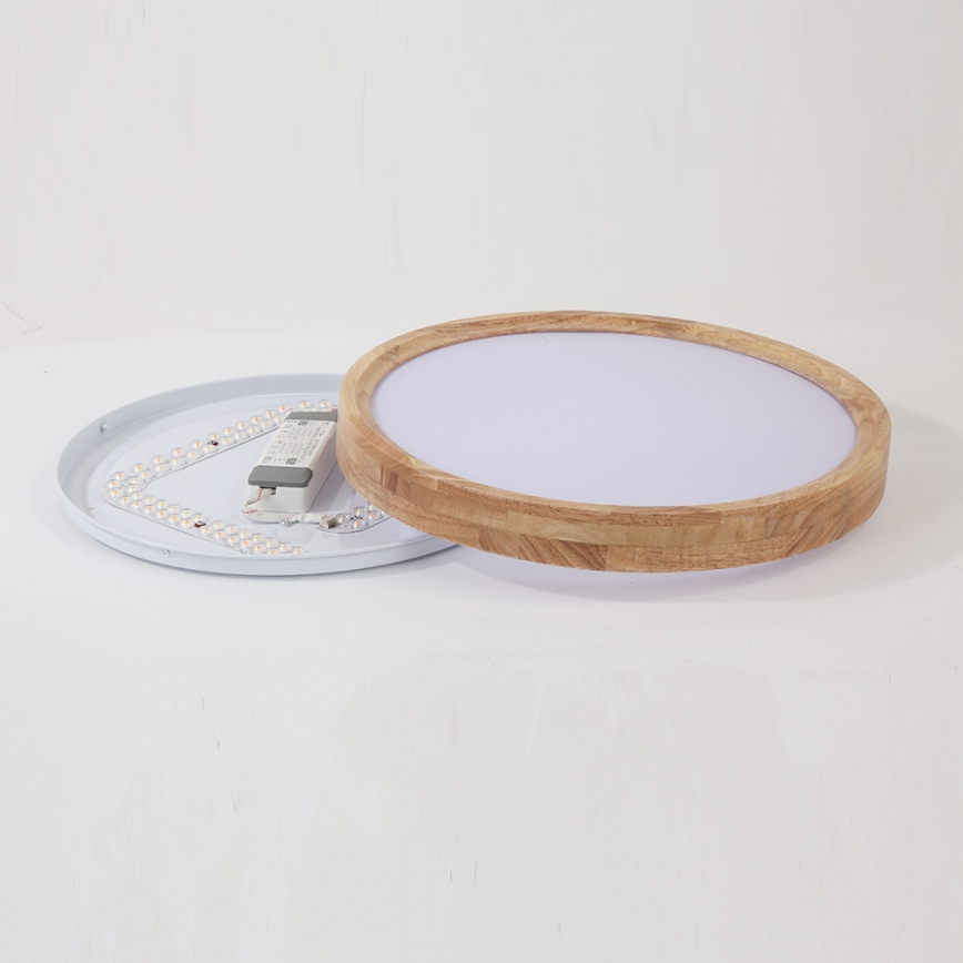 Brilagi - LED Dæmpbar loftlampe WOODROUND LED/30W/230V 3000-6000K Ø 40 cm træ CRI 90 + fjernbetjening