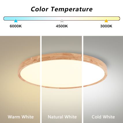 Brilagi - LED dæmpbar loftlampe WOODROUND LED/40W/230V 3000–6000K Ø 60 cm træ CRI 90 + fjernbetjening
