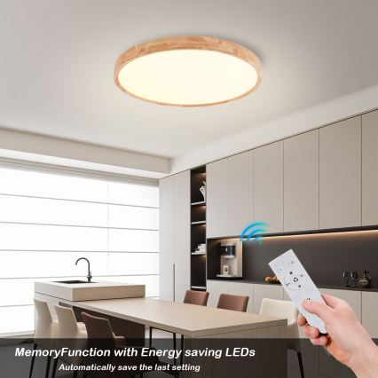 Brilagi - LED dæmpbar loftlampe WOODROUND LED/40W/230V 3000–6000K Ø 60 cm træ CRI 90 + fjernbetjening
