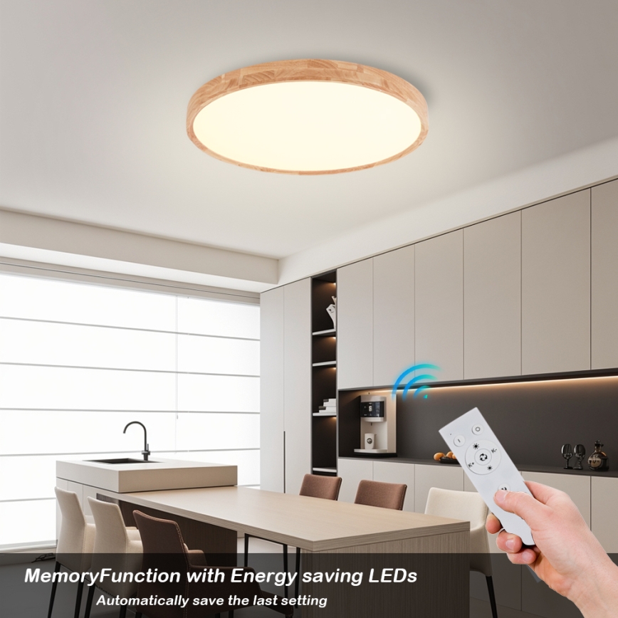 Brilagi - LED dæmpbar loftlampe WOODROUND LED/40W/230V 3000–6000K Ø 60 cm træ CRI 90 + fjernbetjening