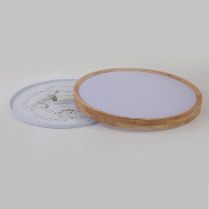 Brilagi - LED dæmpbar loftlampe WOODROUND LED/40W/230V 3000–6000K Ø 60 cm træ CRI 90 + fjernbetjening