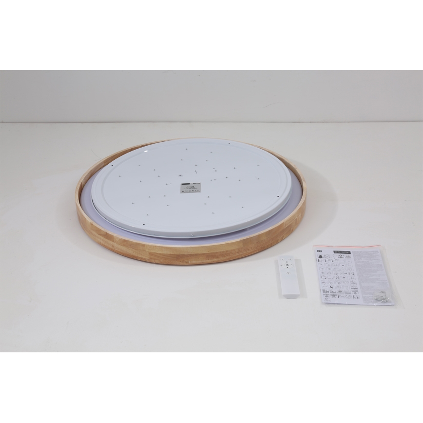 Brilagi - LED dæmpbar loftlampe WOODROUND LED/40W/230V 3000–6000K Ø 60 cm træ CRI 90 + fjernbetjening