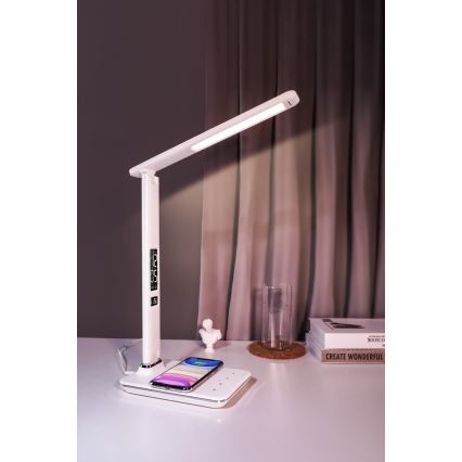 Brilagi - LED dæmpbar bordlampe med trådløs QI-opladning og USB REGINA LED/8,5W/230V hvid