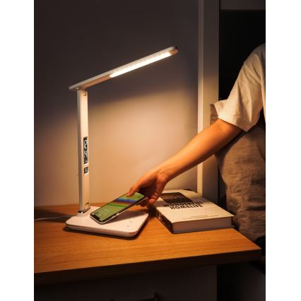 Brilagi - LED dæmpbar bordlampe med trådløs QI-opladning og USB REGINA LED/8,5W/230V hvid