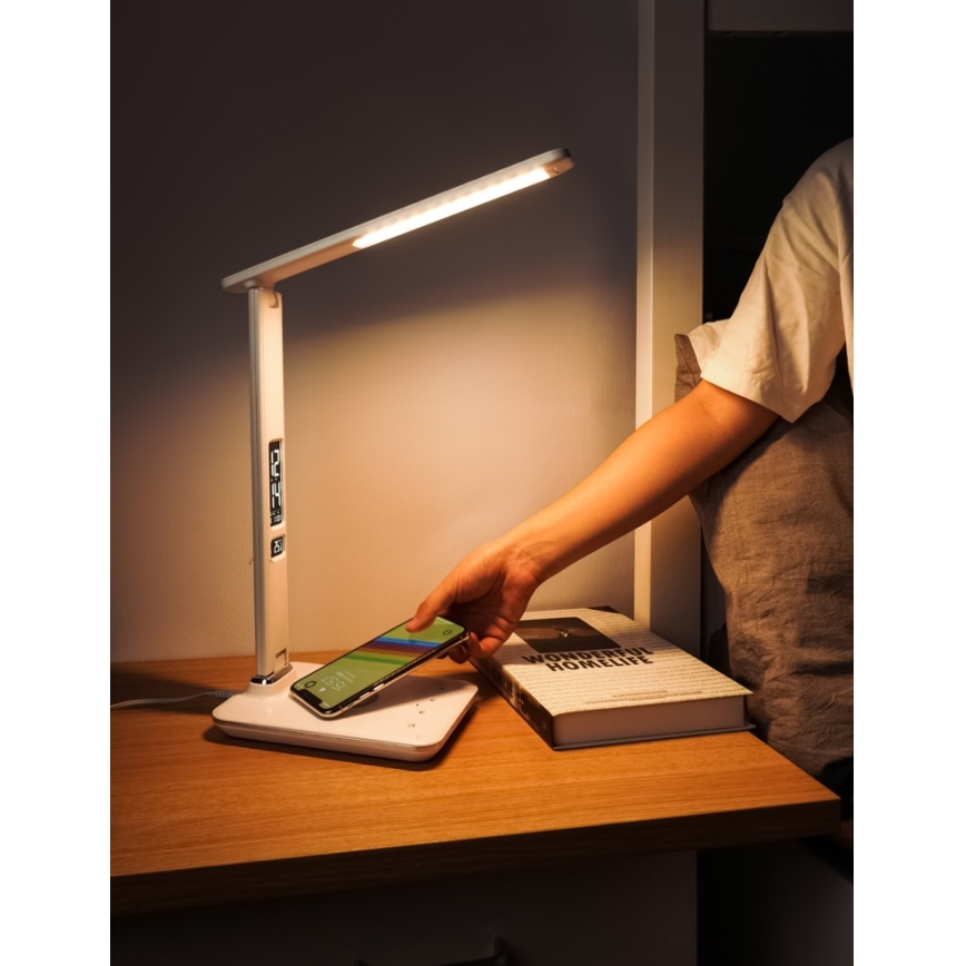 Brilagi - LED dæmpbar bordlampe med trådløs QI-opladning og USB REGINA LED/8,5W/230V hvid