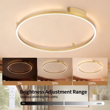 Brilagi - LED dæmpbar loftlampe PORTOFINO LED/60 W/230 V 3000–6000 K Ø 80 cm guld + fjernbetjening