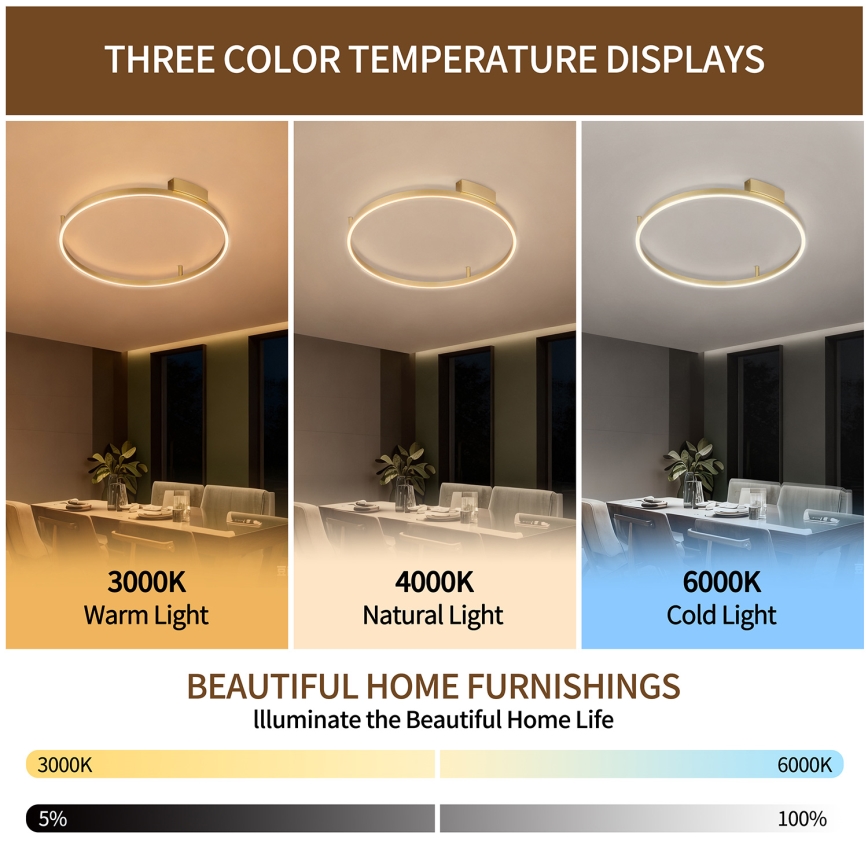 Brilagi - LED dæmpbar loftlampe PORTOFINO LED/60 W/230 V 3000–6000 K Ø 80 cm guld + fjernbetjening