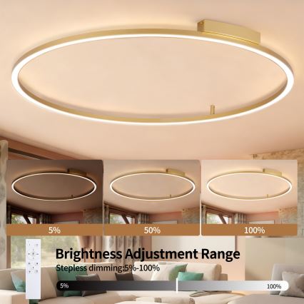 Brilagi - LED-dæmpbar loftlampe PORTOFINO LED/85W/230V 3000-6000K Ø 120 cm guldfarvet + fjernbetjening