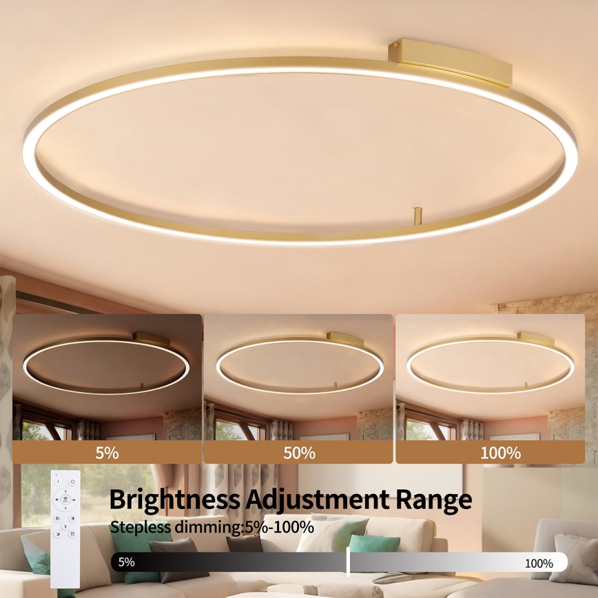 Brilagi - LED-dæmpbar loftlampe PORTOFINO LED/85W/230V 3000-6000K Ø 120 cm guldfarvet + fjernbetjening